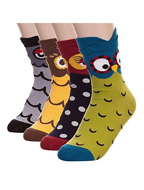 3-6 Pairs Womens Gift Socks Set - Animal Cat Dog Owl Pattern Funny Cute Design Gift Ideas Size 6-9