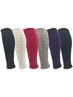 Leg Warmers for Women, 6 Pairs Knee High Cable Knit Warm Thermal Acrylic Winter Sleeve