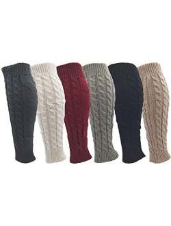 Leg Warmers for Women, 6 Pairs Knee High Cable Knit Warm Thermal Acrylic Winter Sleeve