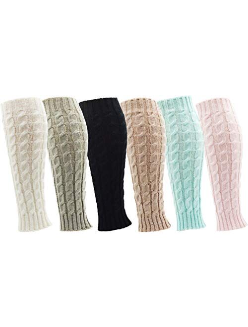 Leg Warmers for Women, 6 Pairs Knee High Cable Knit Warm Thermal Acrylic Winter Sleeve