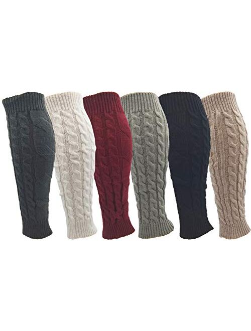 Leg Warmers for Women, 6 Pairs Knee High Cable Knit Warm Thermal Acrylic Winter Sleeve