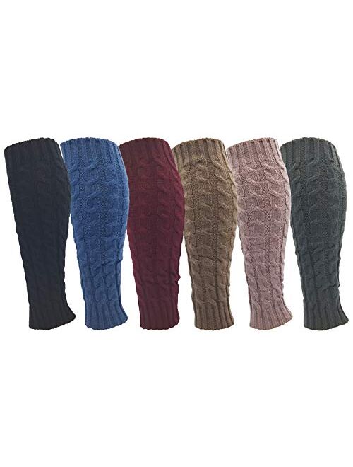 Leg Warmers for Women, 6 Pairs Knee High Cable Knit Warm Thermal Acrylic Winter Sleeve