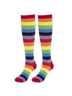 KONY Women's Cotton Colorful Striped Rainbow Knee High Socks 1/3 Pairs, Comfortable Stay Up Best Gift Size 6-10