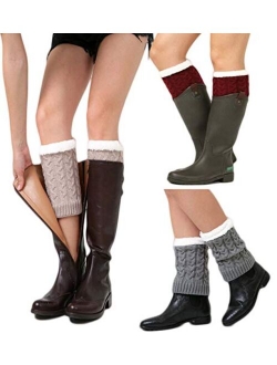 Santwo Women Winter Warm Crochet Knitted Boot Cuff Sock Short Leg Warmer 3 Pairs