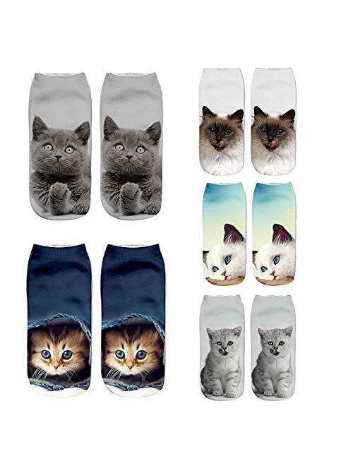 Zmart Women's Girl Cat Food Unicorn Ankle Socks Funny 3D Print Low Cut Socks