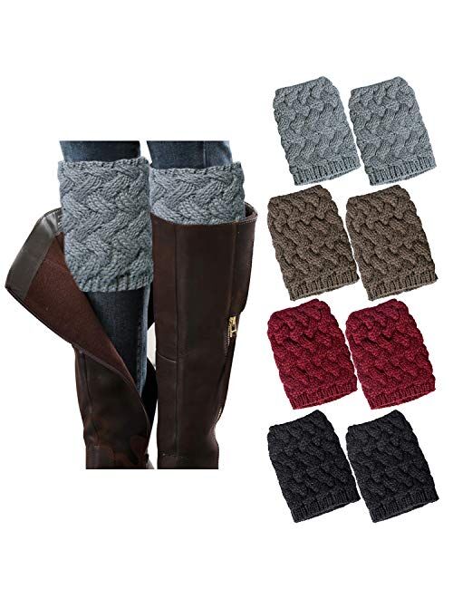 Loritta 4 Pairs Womens Boot Socks Winter Warm Crochet Knitted Boot Cuffs Topper Socks Short Leg Warmers Gifts