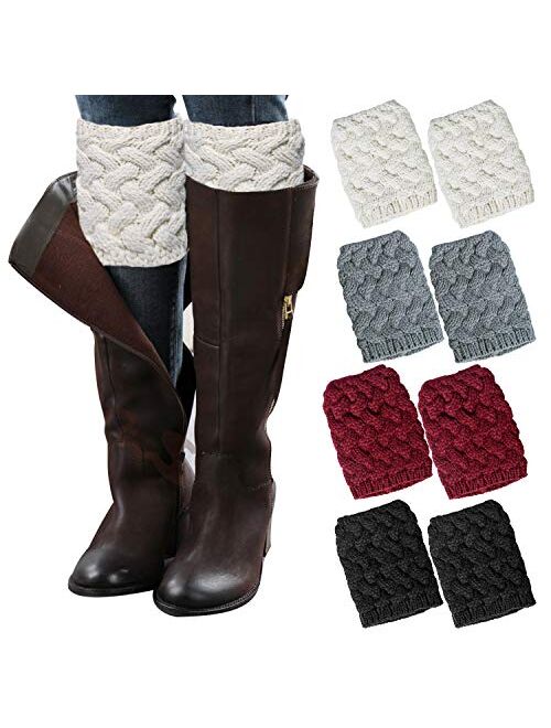 Loritta 4 Pairs Womens Boot Socks Winter Warm Crochet Knitted Boot Cuffs Topper Socks Short Leg Warmers Gifts