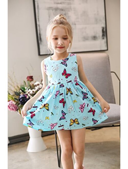 SMILING PINKER Little Girls Dresses Swing Summer Cotton Sleeveless Butterfly