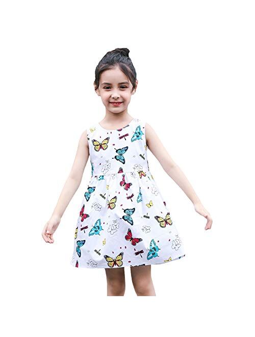 SMILING PINKER Little Girls Dresses Swing Summer Cotton Sleeveless Butterfly