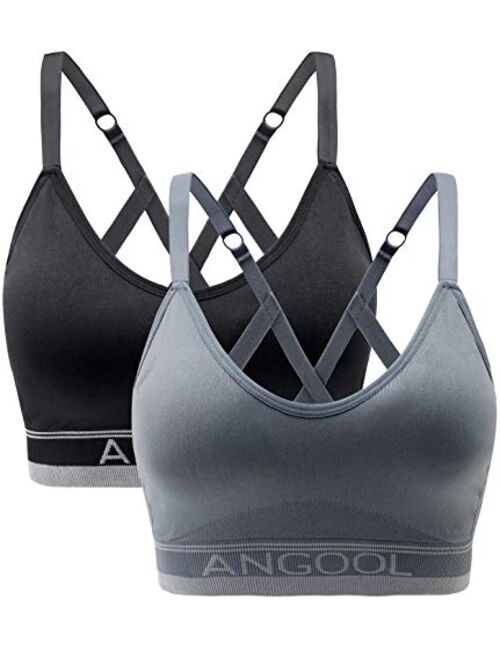 ANGOOL Women's Strappy Sports Bra with Adjustable Straps - Medium Support Longline Wirefree Activewear Bra