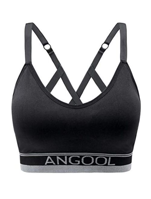 ANGOOL Women's Strappy Sports Bra with Adjustable Straps - Medium Support Longline Wirefree Activewear Bra