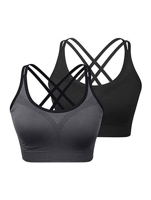 Womens Sports Bras - Racerback Wirefree Padded Comfort Workout Bras for Yoga Fitness