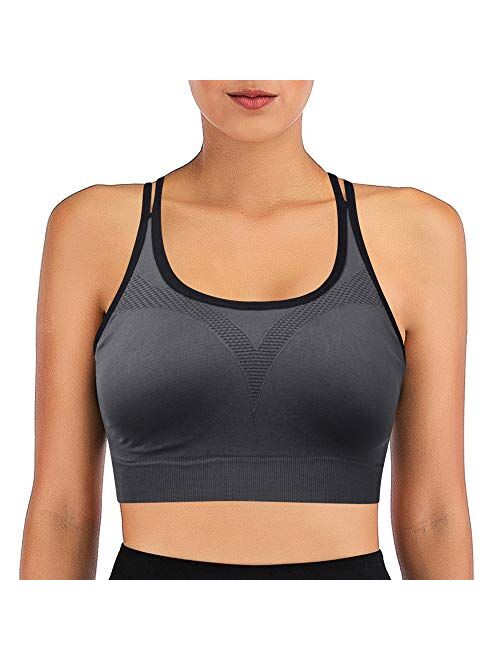 Womens Sports Bras - Racerback Wirefree Padded Comfort Workout Bras for Yoga Fitness