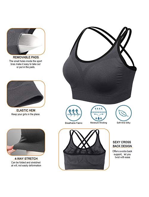 Womens Sports Bras - Racerback Wirefree Padded Comfort Workout Bras for Yoga Fitness