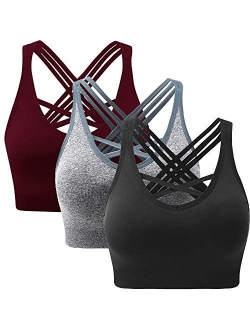 ANGOOL Strappy Sports Bras for Women - Medium Support Wirefree Yoga Bra Activewear