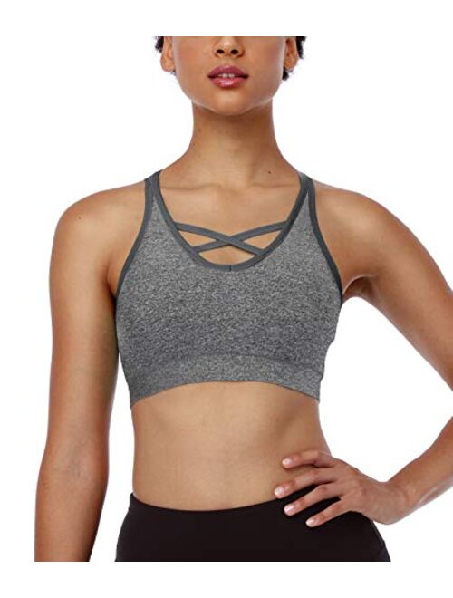 ANGOOL Strappy Sports Bras for Women - Medium Support Wirefree Yoga Bra Activewear