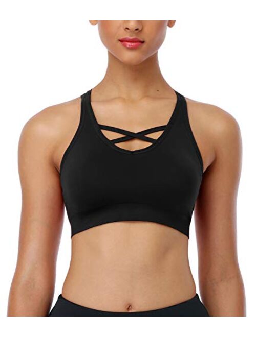 ANGOOL Strappy Sports Bras for Women - Medium Support Wirefree Yoga Bra Activewear