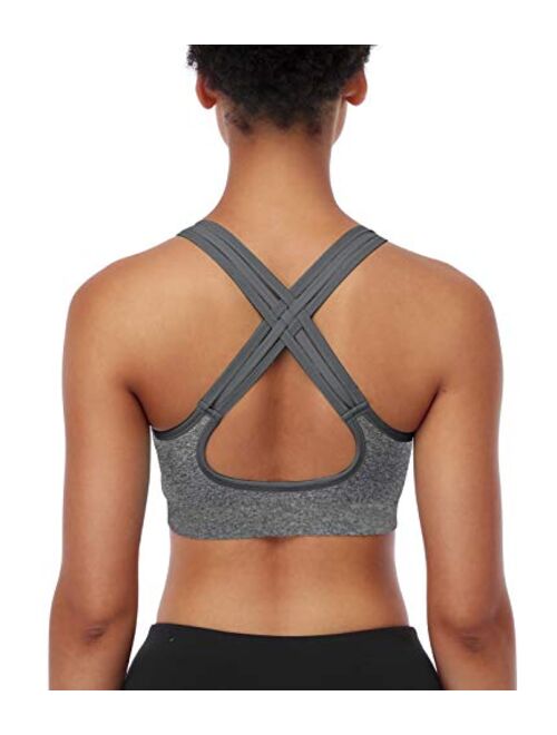 ANGOOL Strappy Sports Bras for Women - Medium Support Wirefree Yoga Bra Activewear