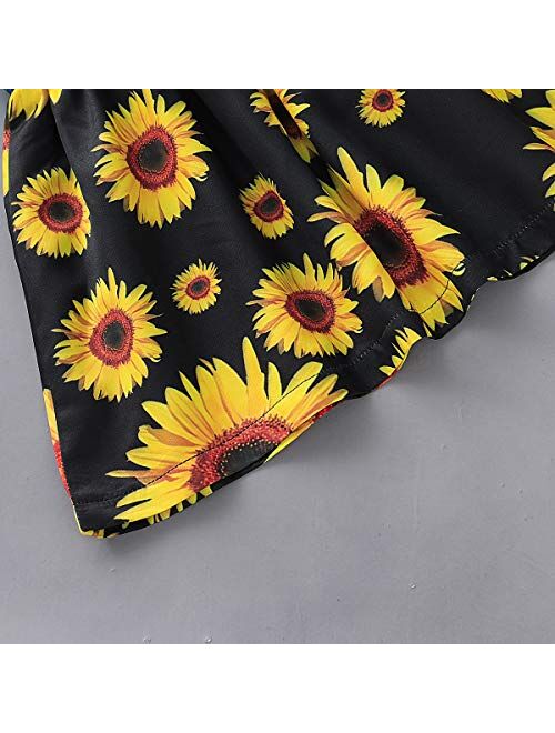 Kucnuzki Toddler Girl Outfits Baby Sunflower Princess Dresses Denim Summer Sleeveless Clothes Jean Tutu Skirts for Girls