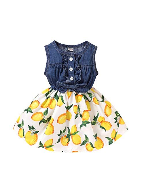 Kucnuzki Toddler Girl Outfits Baby Sunflower Princess Dresses Denim Summer Sleeveless Clothes Jean Tutu Skirts for Girls