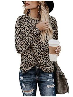 BMJL Women's Casual Leopard Print Tops Long Sleeve T Shirt Cute Blouse Graphic Tees