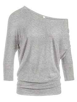 Dolman Tops for Women Sexy Off The Shoulder Tops Banded Waistband Shirts 3/4 Sleeves Regular and Plus Size Tops