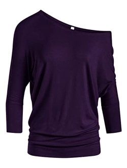 Dolman Tops for Women Sexy Off The Shoulder Tops Banded Waistband Shirts 3/4 Sleeves Regular and Plus Size Tops