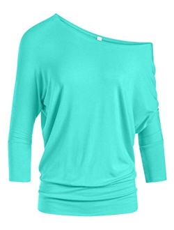 Dolman Tops for Women Sexy Off The Shoulder Tops Banded Waistband Shirts 3/4 Sleeves Regular and Plus Size Tops