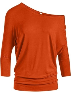 Dolman Tops for Women Sexy Off The Shoulder Tops Banded Waistband Shirts 3/4 Sleeves Regular and Plus Size Tops