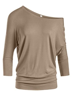 Dolman Tops for Women Sexy Off The Shoulder Tops Banded Waistband Shirts 3/4 Sleeves Regular and Plus Size Tops