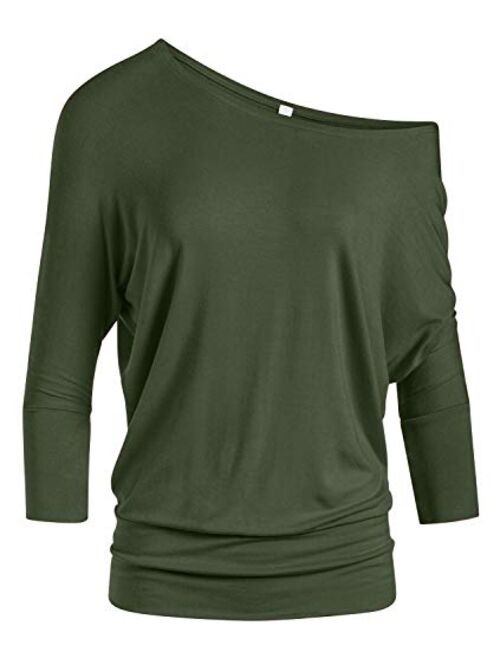 Dolman Tops for Women Sexy Off The Shoulder Tops Banded Waistband Shirts 3/4 Sleeves Regular and Plus Size Tops