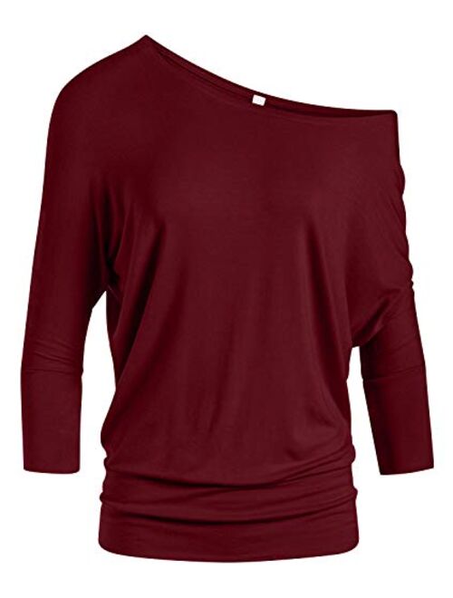 Dolman Tops for Women Sexy Off The Shoulder Tops Banded Waistband Shirts 3/4 Sleeves Regular and Plus Size Tops