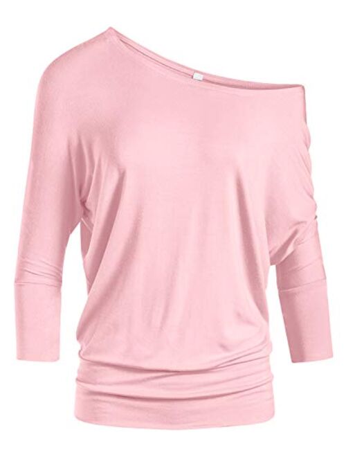 Dolman Tops for Women Sexy Off The Shoulder Tops Banded Waistband Shirts 3/4 Sleeves Regular and Plus Size Tops