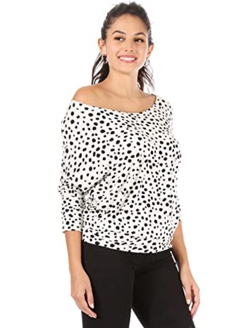 Dolman Tops for Women Sexy Off The Shoulder Tops Banded Waistband Shirts 3/4 Sleeves Regular and Plus Size Tops