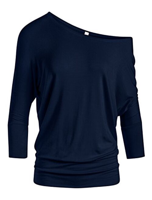 Dolman Tops for Women Sexy Off The Shoulder Tops Banded Waistband Shirts 3/4 Sleeves Regular and Plus Size Tops