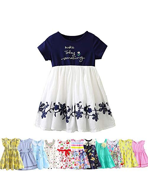 Abalaco Girls Kids 100% Cotton Soft Grid Summer Short Sleeve Sundress Casual Toddler Tutu Party Dress