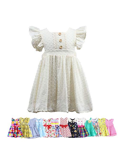 Abalaco Girls Kids 100% Cotton Soft Grid Summer Short Sleeve Sundress Casual Toddler Tutu Party Dress