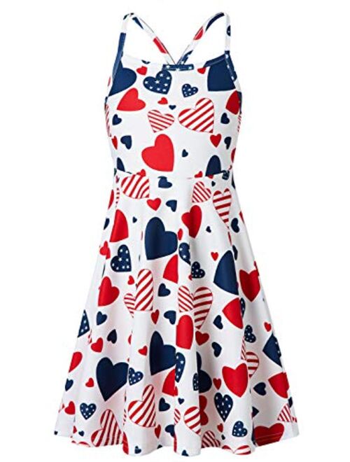 Loveternal Girls Summer Spaghetti Strap Casual Above Knee Cami Dress Colorful Retro Twirl Swing Dresses Size 4-13