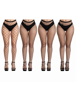 5 Pairs Womens Fishnet Tights Thigh High Fishnet Stockings Suspender Pantyhose