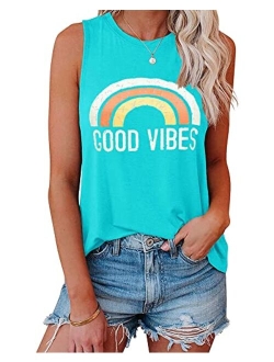 IRISGOD Womens Be Kind Tank Tops Casual Short Sleeve Rainbow Inspirational Graphic Tees Tops