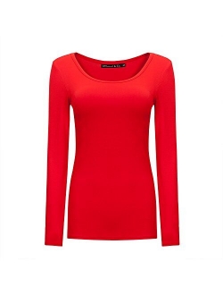 OThread & Co. Women's Long Sleeve T-Shirt Scoop Neck Basic Layer Spandex Shirts