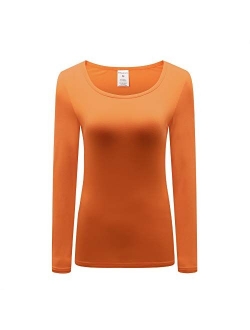 OThread & Co. Women's Long Sleeve T-Shirt Scoop Neck Basic Layer Spandex Shirts