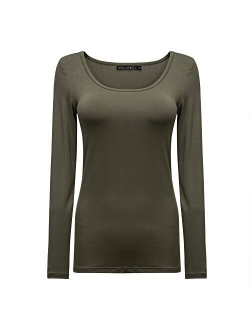 OThread & Co. Women's Long Sleeve T-Shirt Scoop Neck Basic Layer Spandex Shirts