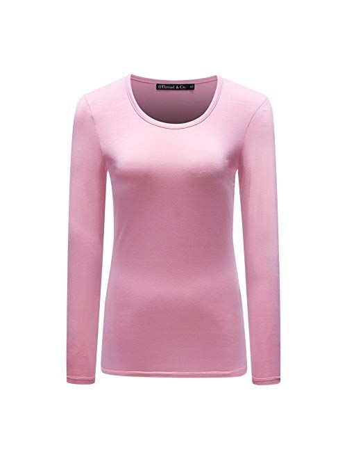 OThread & Co. Women's Long Sleeve T-Shirt Scoop Neck Basic Layer Spandex Shirts