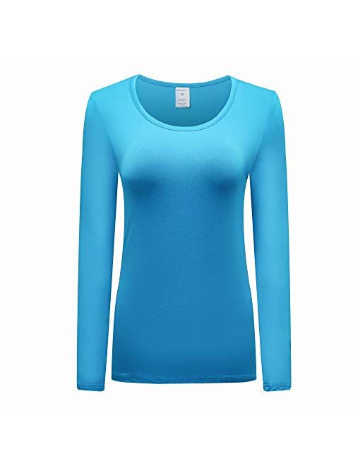 OThread & Co. Women's Long Sleeve T-Shirt Scoop Neck Basic Layer Spandex Shirts