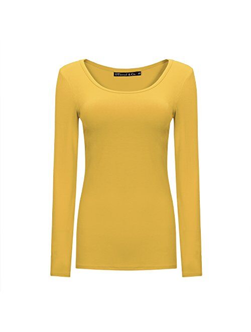 OThread & Co. Women's Long Sleeve T-Shirt Scoop Neck Basic Layer Spandex Shirts