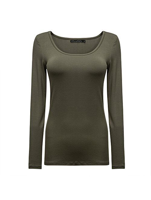 OThread & Co. Women's Long Sleeve T-Shirt Scoop Neck Basic Layer Spandex Shirts