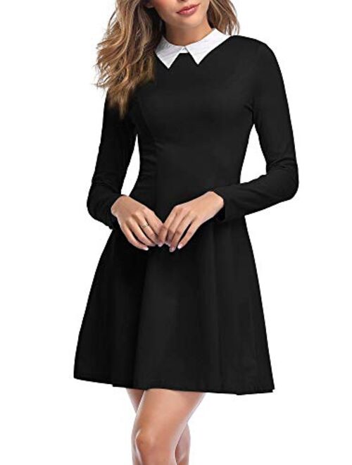 TORARY Womens Long Sleeves Peter Pan Collar Aline Fit and Flare Wednesday Addam Dresses