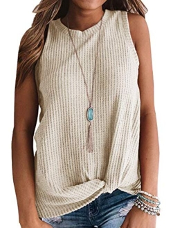 IWOLLENCE Womens Waffle Knit Tunic Casual Blouse Sleeveless Cute Twist Knot Tank Tops