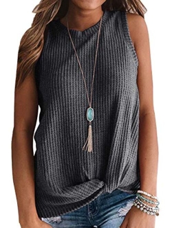 IWOLLENCE Womens Waffle Knit Tunic Casual Blouse Sleeveless Cute Twist Knot Tank Tops